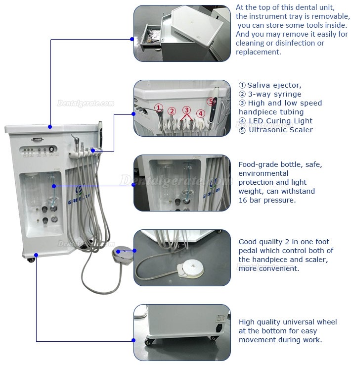 Greeloy&reg; GU-P212 Einbau-Polymerisationslampe Zahnsteinentferner Ultraschall 3 in 1 Mobile Dentaleinheit